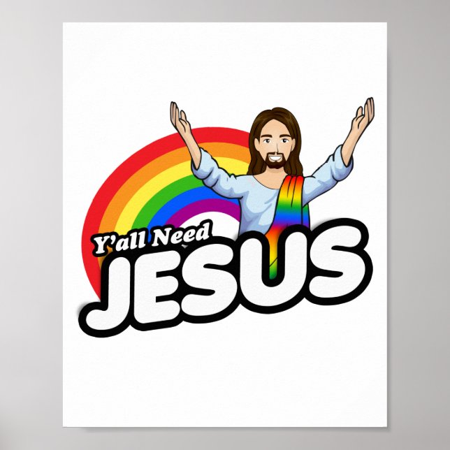 Du behöver Jesus - Regnbåge Jesus Poster (Framsidan)