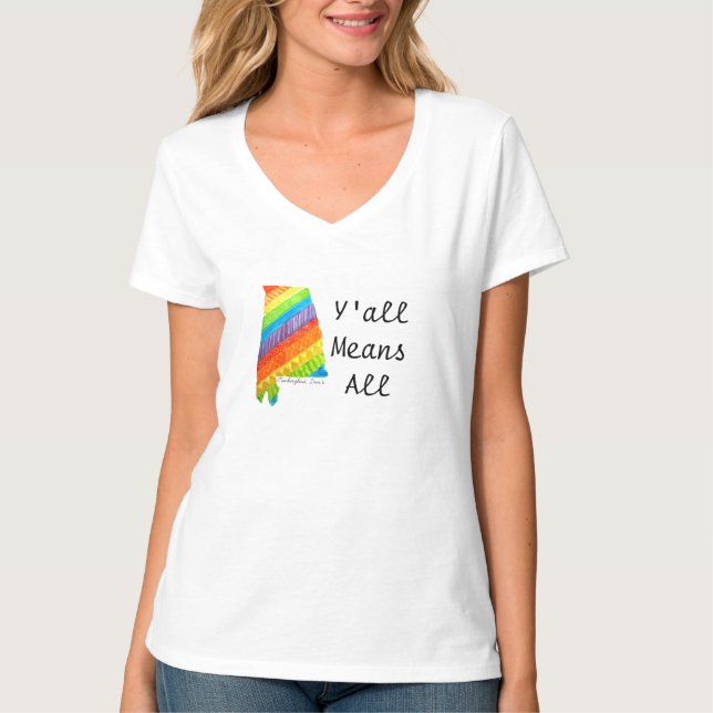 Du betyder all V-nacken utslagsplats T-shirt (Framsida)