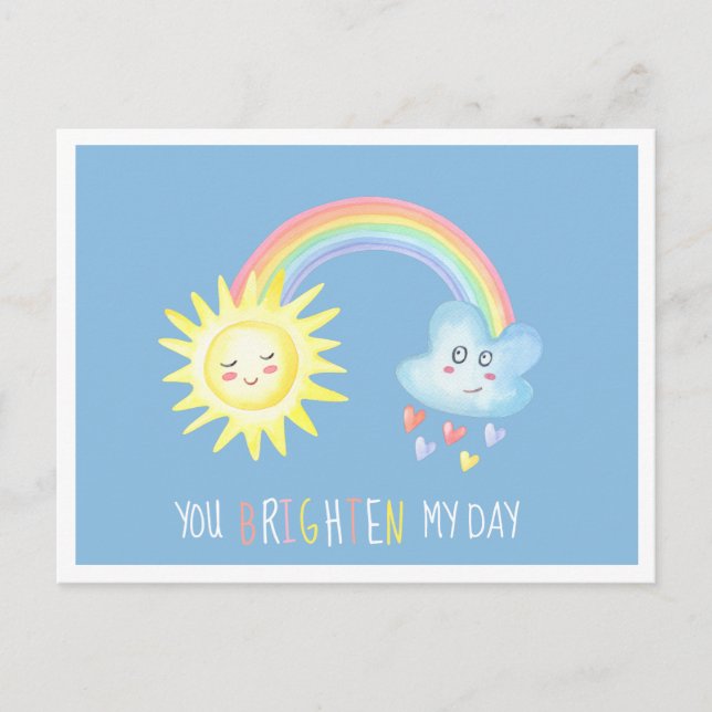 Du Brighe My Day | Rainbow Kids Valentine Helg Vykort (Framsida)