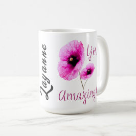 Du fantastiska rosa blommiga kaffemugg
