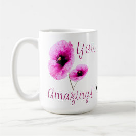 Du fantastiska rosa blommiga kaffemugg