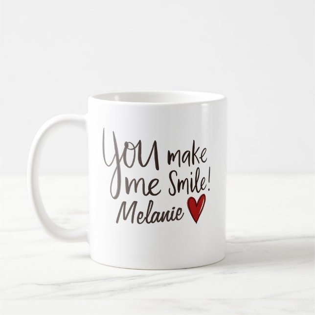 Du får mig att le Namn Hjärt Alla Hjärtans Dag Kaffemugg (Vänster)