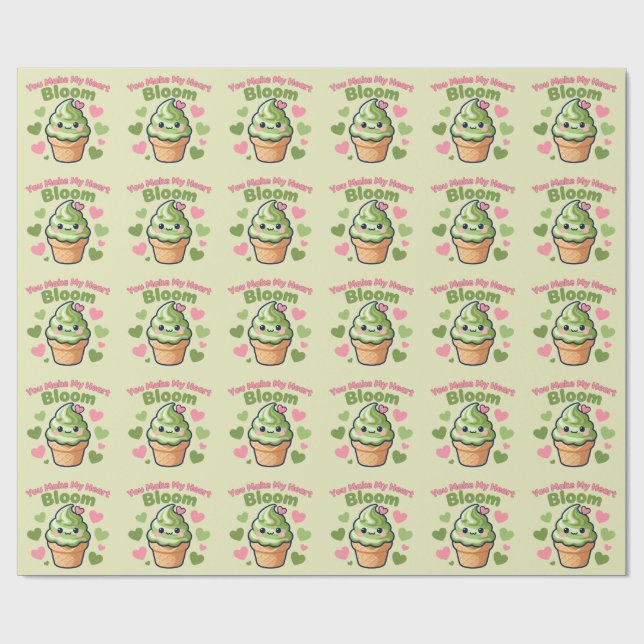Du får mitt hjärta att blomma Söt Kawaii Matcha  Presentpapper (Platt)