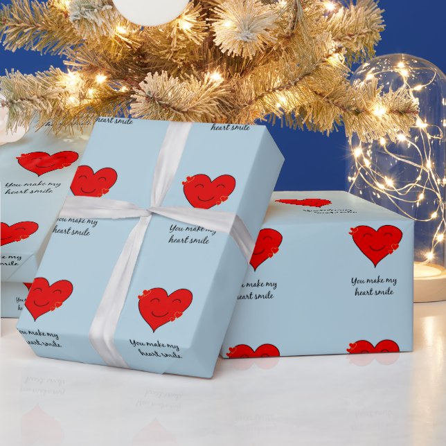 Du får mitt hjärta att le romantiskt blått presentpapper (Helgdagar)