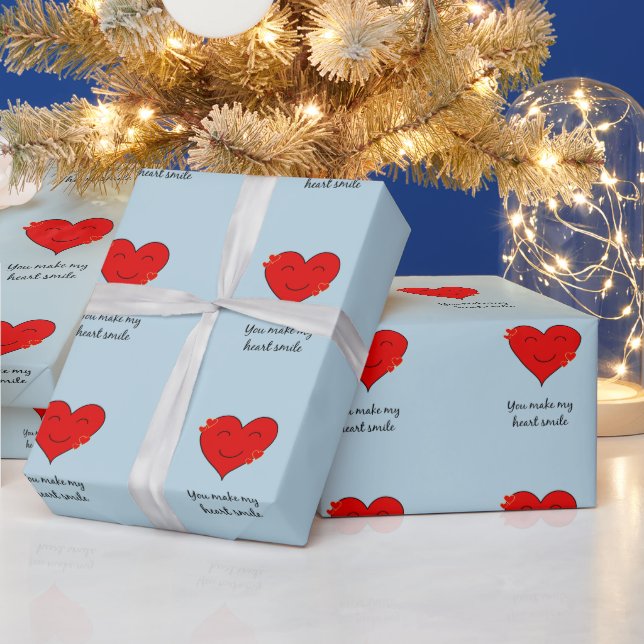Du får mitt hjärta att le romantiskt blått presentpapper (Helgdagar)