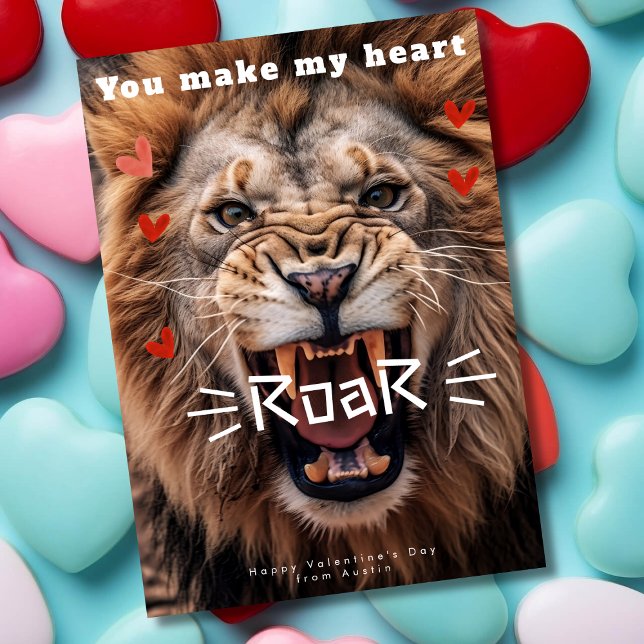 Du får mitt hjärta att roa lejona valentindagen. julkort (Skapare uppladdad)
