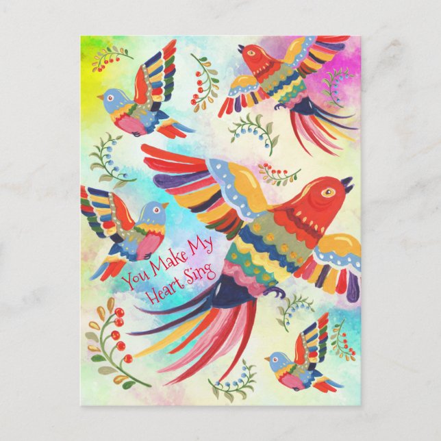 Du får mitt hjärta att sjunga Folkkonst Fåglar Tie Vykort (Framsida)