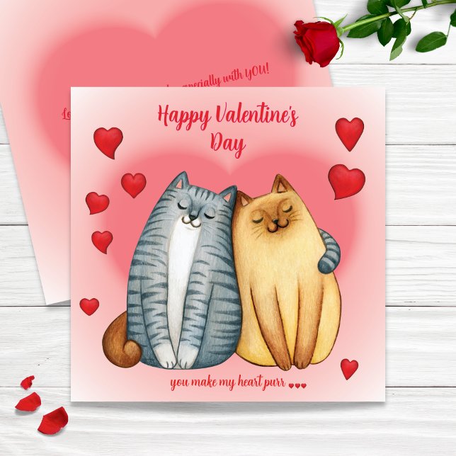 Du får mitt hjärta att spinnar Söt katt Alla hjärt Kort (You Make My Heart Purr Cute Cat Valentine’s Day Card)