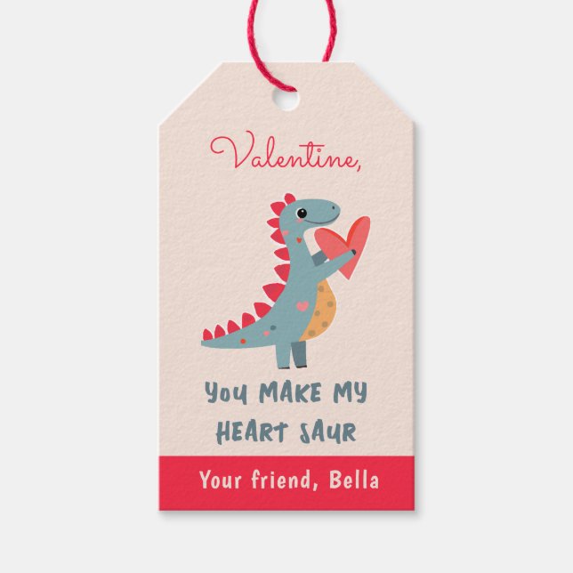 Du får mitt hjärta Saur Dinosaur Puns Valentine Presentetikett (Framsidan)