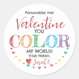 Du Färg min World Valentine Class Gift Sticker Runt Klistermärke