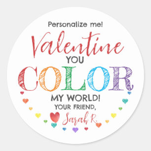 Du Färg min World Valentine Class Gift Sticker Runt Klistermärke