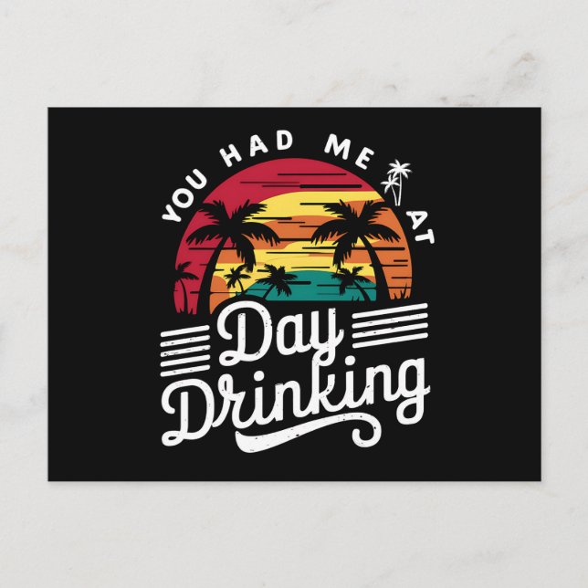 Du Fick Mig Vid Dagsdrinkning Rolig Retro Strand  Vykort (Framsida)
