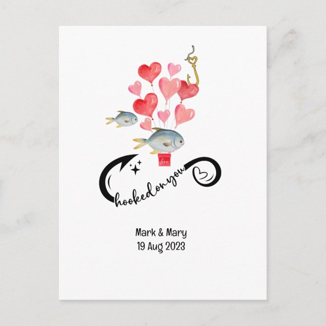 Du fiskar älskare Bröllop Watercolor Vykort (Framsida)