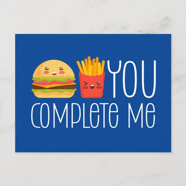 Du fyller mig med Burger Fries Funny Valentindag Vykort (Framsida)
