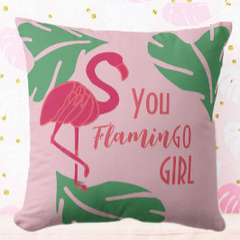 Du går Girl Tropical Rosa Flamingo Kudde