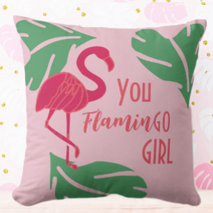 Du går Girl Tropical Rosa Flamingo Kudde