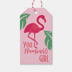 Du går Girl Tropical Rosa Flamingo Presentetikett