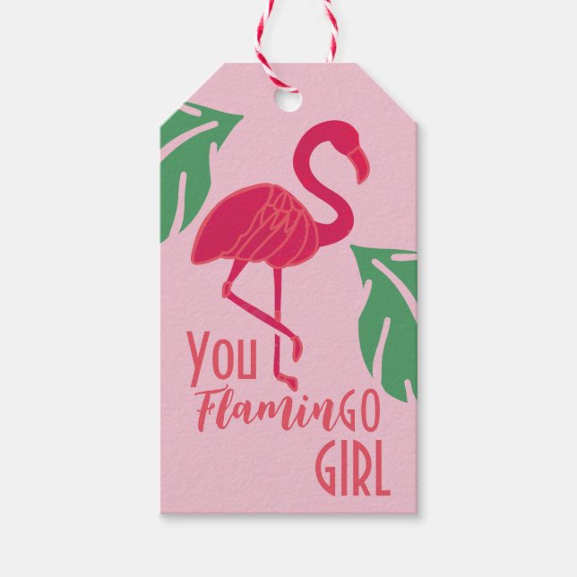 Du går Girl Tropical Rosa Flamingo Presentetikett (Framsidan)