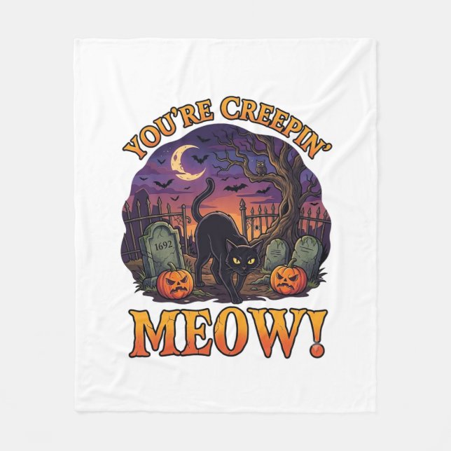 Du Ger Mig Gysningar Meow Halloween Svart Katt Pum Fleecefilt (Framsidan)