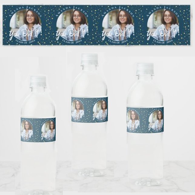 Du gjorde det blå foto-klassen 2023 Studenten Vattenflaska Etikett (Skapare uppladdad)