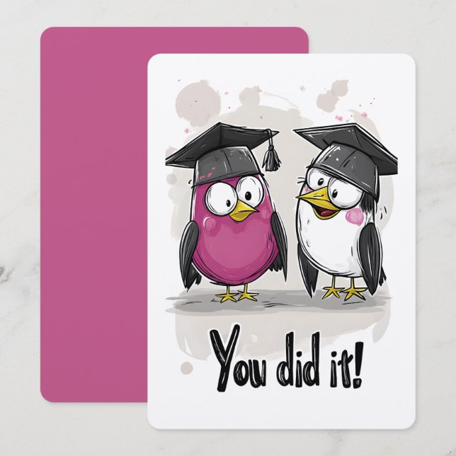 Du gjorde det, Grad Birds! A Chirpy Studenten Meme Inbjudningar (Fram/baksida)
