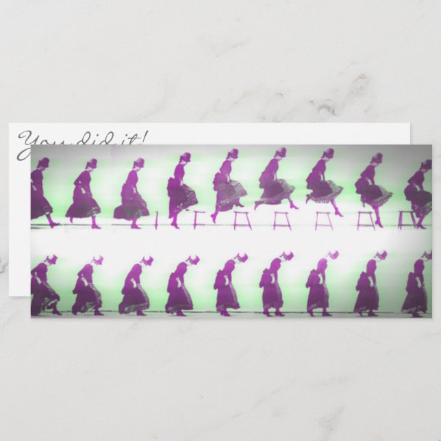 Du gjorde det! Tidigt Animation Kvinna-jumpning Gr Spara Datumet (Fram/baksida)