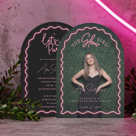 Du Glow Girl Vågigt Rosa Neon Studenten Photo Inbjudningar