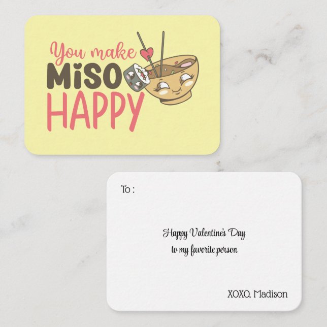 Du gör Miso Lycklig funny Pun Kids Valentines day Anteckningskort (Fram/baksida)