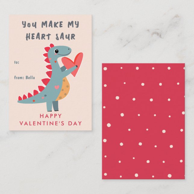 Du gör mitt hjärta Saur Dinosaur Pun Valentine Anteckningskort (Fram/baksida)