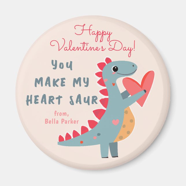 Du gör mitt hjärta Saur Dinosaur Pun Valentine Magnet (Framsidan)