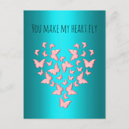 Du gör mitt hjärta till Rosa Butterflies Valentine Helg Vykort