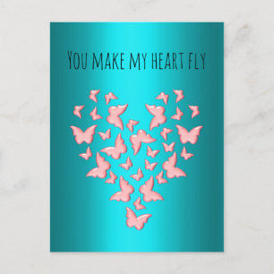 Du gör mitt hjärta till Rosa Butterflies Valentine Helg Vykort