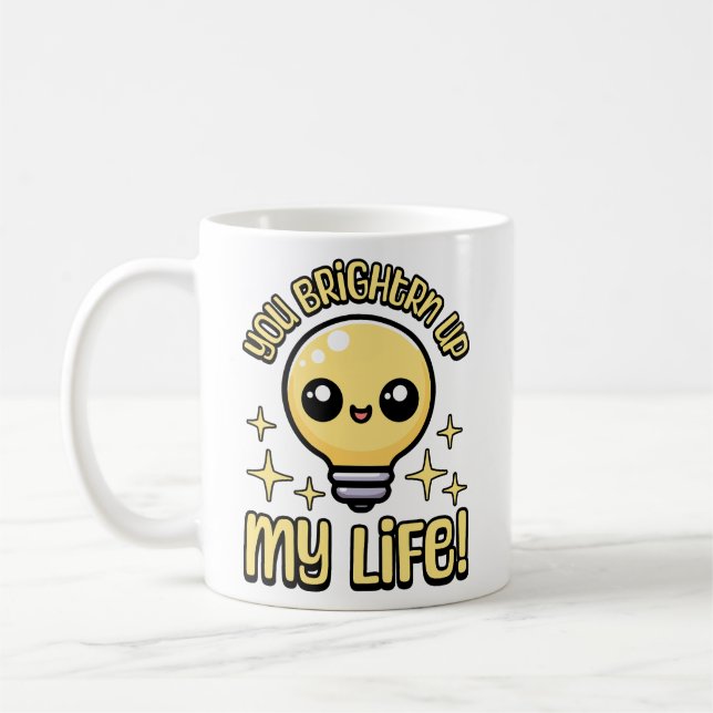 Du gör mitt liv ljusare! Cute Lightbulb Pun Kaffemugg (Vänster)