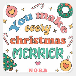 Du gör varje jul-merrier | Cute Retro Fyrkantigt Klistermärke