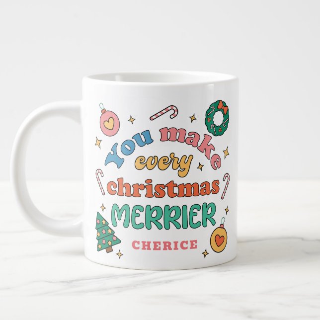 Du gör varje jul-merrier | Cute Retro Jumbo Mugg (Vänster)