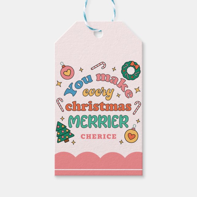 Du gör varje jul-merrier | Cute Retro Presentetikett (Framsidan)