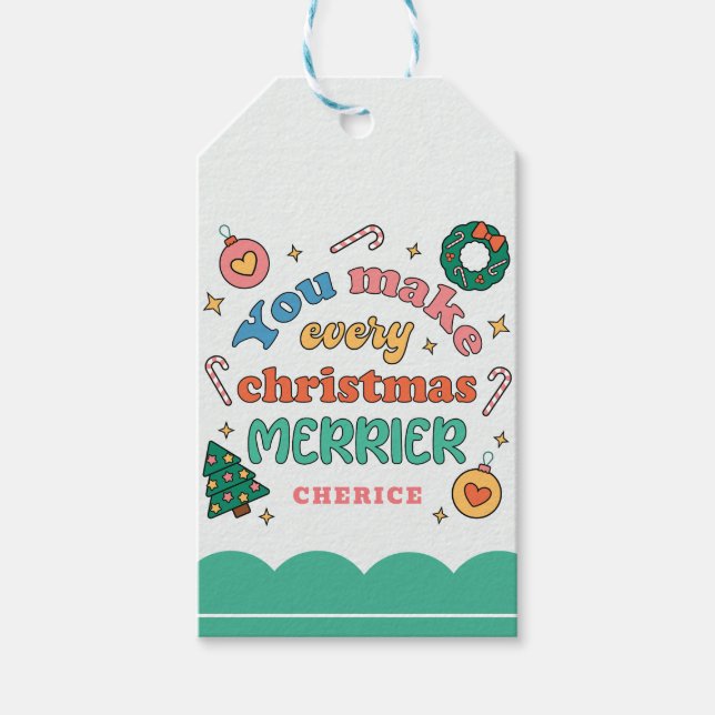 Du gör varje jul-merrier | Cute Retro Presentetikett (Framsidan)