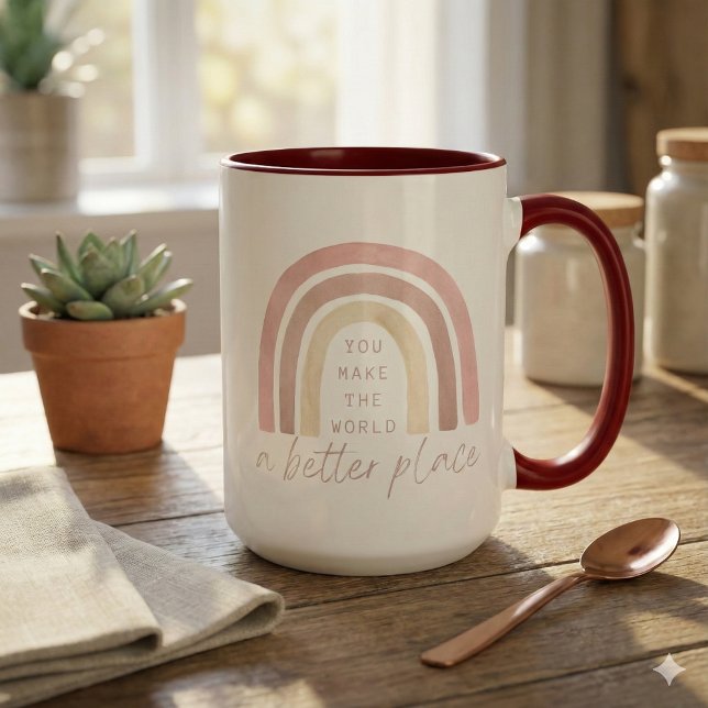 Du Gör Världen Till En Bättre Plats Mugg (Empower someone special with this, "You make the world a better place" boho rainbow mug! )