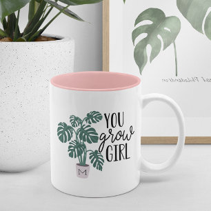 Du Grow Girl   Funny Monogram Plant Älskare Två-Tonad Mugg