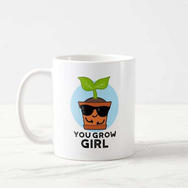 Du Grow Girl Funny Plant Pun Kaffemugg (Vänster)