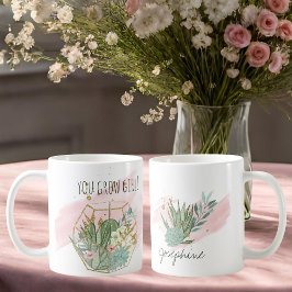 Du Grow Girl Plant Älskare Pun Succulents Glitter Kaffemugg