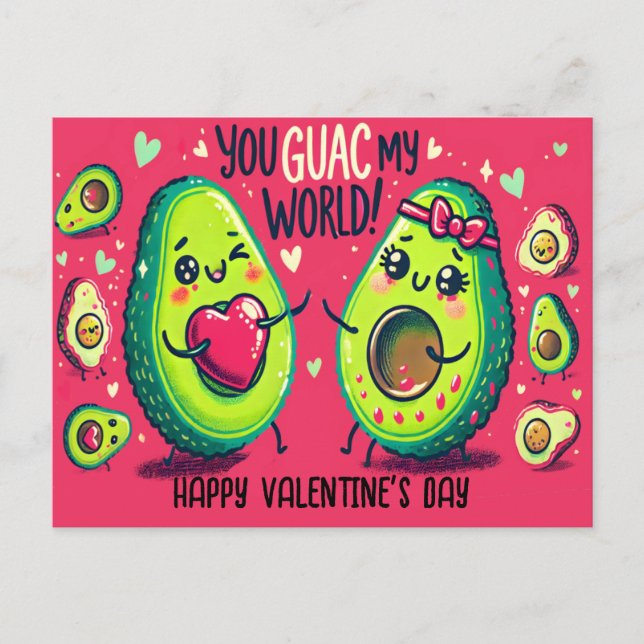 Du Guac My World Funny Avocado Alla hjärtans dag Vykort (Framsida)