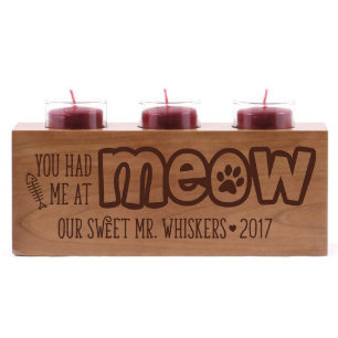Du hade mig på Meow Cherry Wood Candle Holder