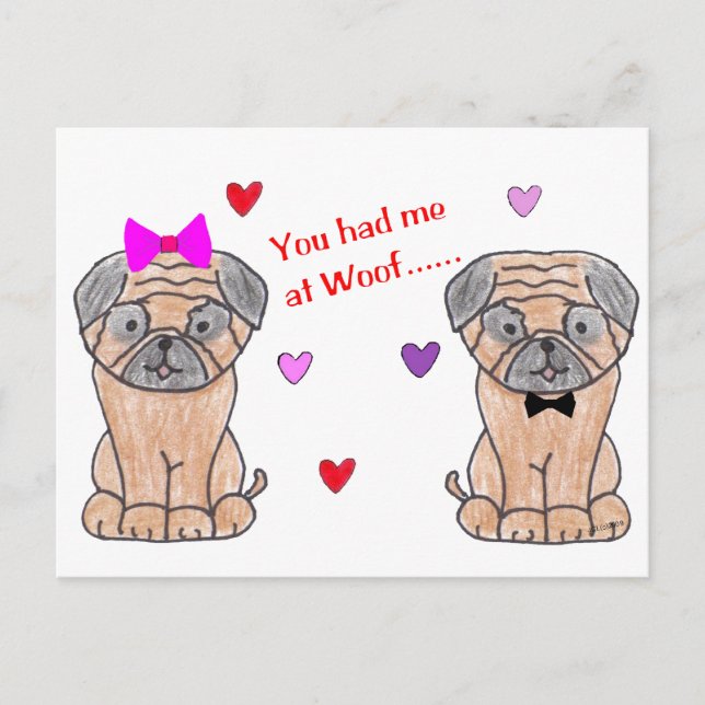 Du hade mig på Woof Pug Vykort (Framsida)