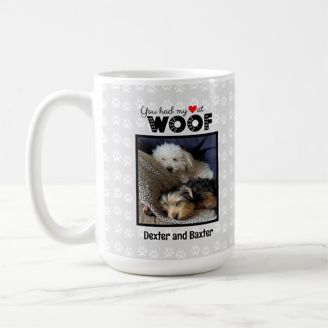 Du hade mitt hjärta i Woof Custom Name Photo Hund Kaffemugg (Vänster)