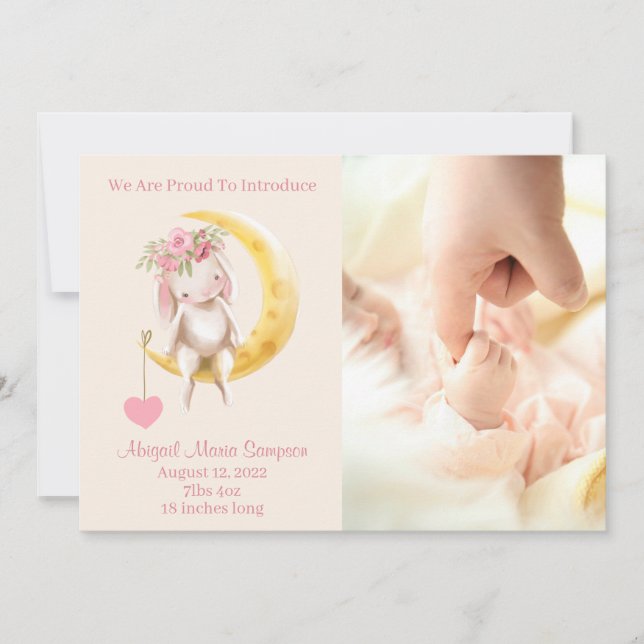 Du hängde på Måne Bunny Photo Birth Inbjudningar (Framsida)