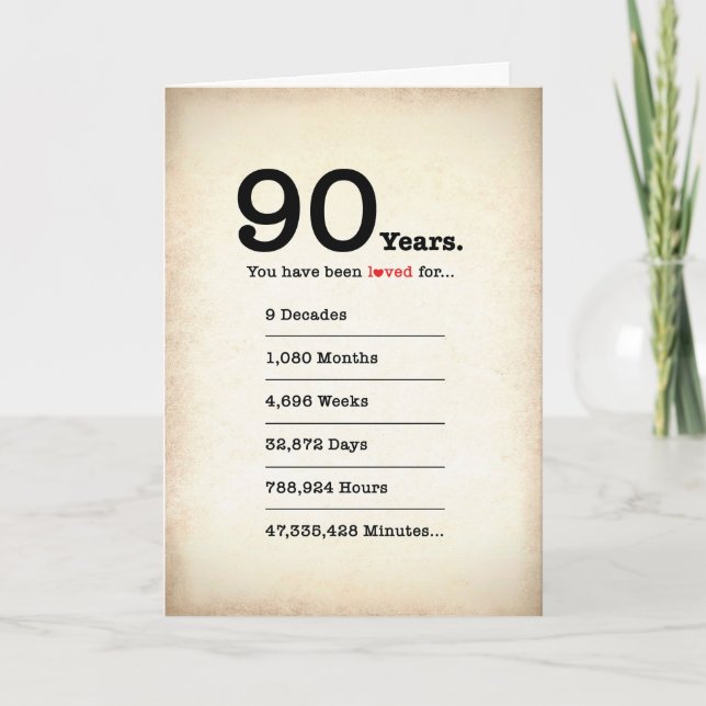Du har älskats i 90 år, Födelsedagskort Kort (Framsida)