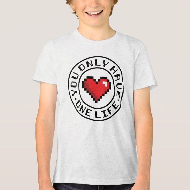 Du har bara ett liv-pixel Heart-videospel T Shirt (Framsida)
