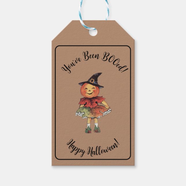 Du har blivit BOOed Halloween Pumpkin Girl Presentetikett (Framsidan)