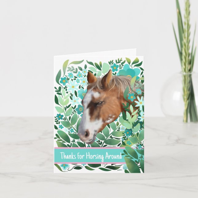 Du har ett kort med stort tack för hästen runt Blo (Framsida)